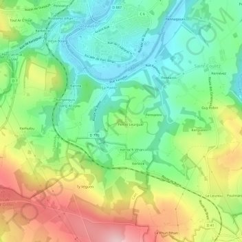 Pennarun topographic map, elevation, terrain