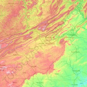 Radford (city) topographic map, elevation, terrain