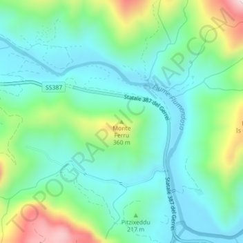 Monte Ferru topographic map, elevation, terrain