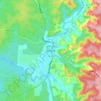Nannup topographic map, elevation, terrain