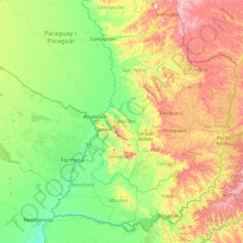 Departamento de la Cordillera topographic map, elevation, terrain
