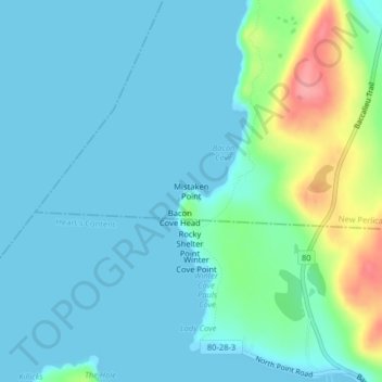 Mistaken Point topographic map, elevation, terrain