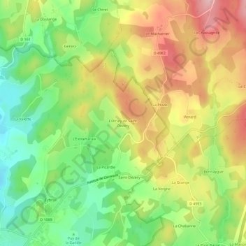 L'Ebraly de Saint-Dezery topographic map, elevation, terrain