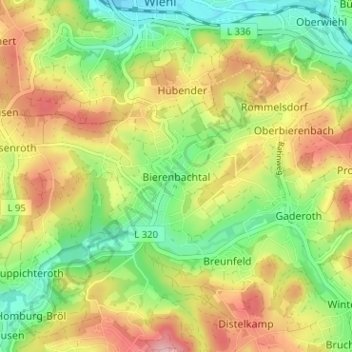 Bierenbachtal topographic map, elevation, terrain