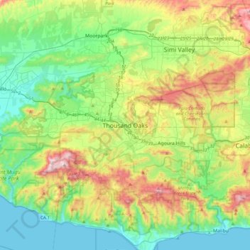 Thousand Oaks topographic map, elevation, terrain