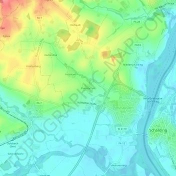 Pumstetten topographic map, elevation, terrain
