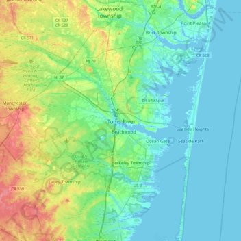 Toms River topographic map, elevation, terrain