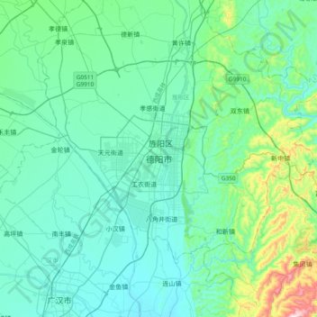 德阳市 topographic map, elevation, terrain