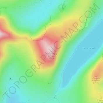 Pen Llithrig y Wrach topographic map, elevation, terrain