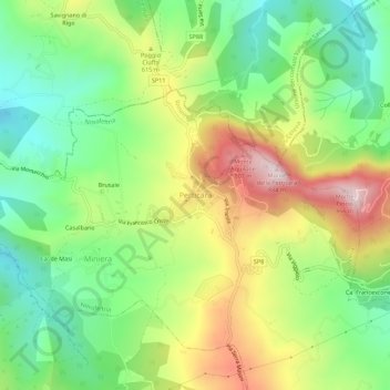 Perticara topographic map, elevation, terrain