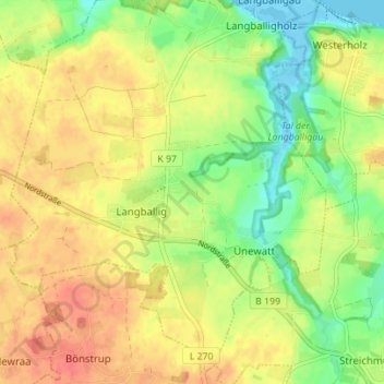 Unewattfeld topographic map, elevation, terrain