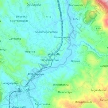 Weligalla topographic map, elevation, terrain