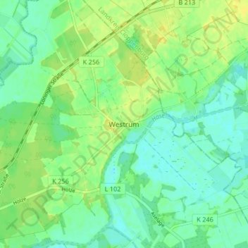 Westrum topographic map, elevation, terrain