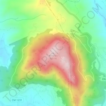 Antelas topographic map, elevation, terrain