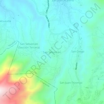 San Sebastián topographic map, elevation, terrain