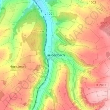 Laudenbach topographic map, elevation, terrain