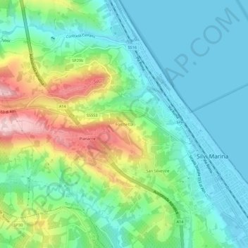 Forchetta topographic map, elevation, terrain