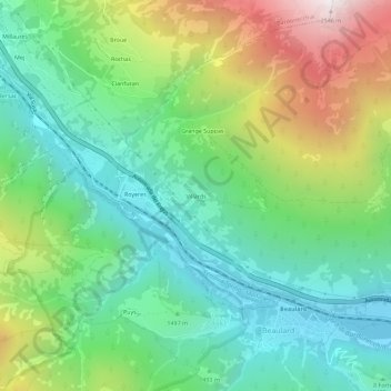 Villards topographic map, elevation, terrain
