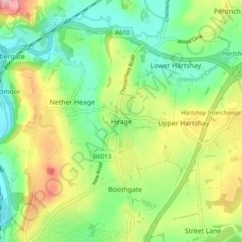 Heage topographic map, elevation, terrain