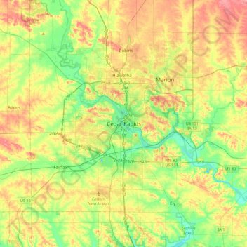 Cedar Rapids topographic map, elevation, terrain