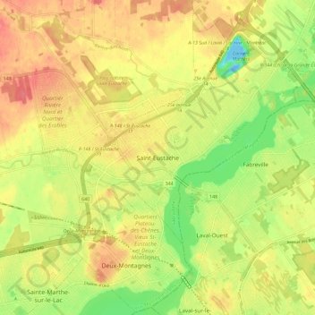 Saint-Eustache topographic map, elevation, terrain