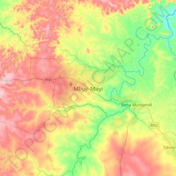 Mbuji-Mayi topographic map, elevation, terrain