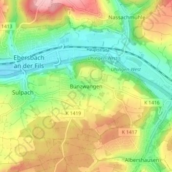 Bünzwangen topographic map, elevation, terrain