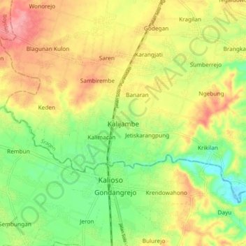 Kalijambe topographic map, elevation, terrain