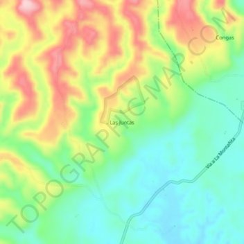 Las Juntas topographic map, elevation, terrain