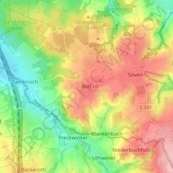 Rott topographic map, elevation, terrain