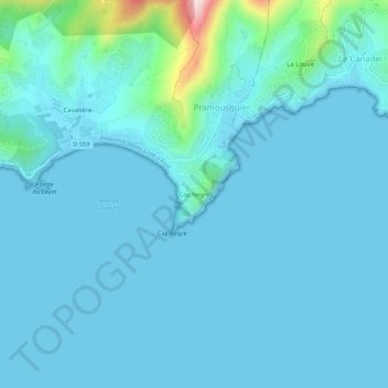 Cap Nègre topographic map, elevation, terrain