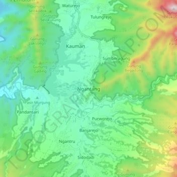 Ngantang topographic map, elevation, terrain