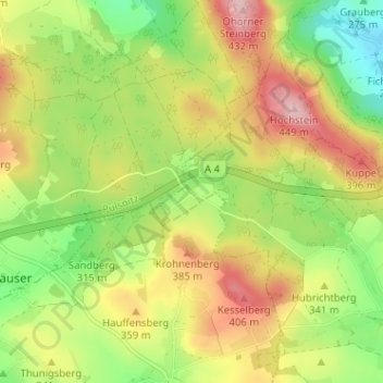 Röderbrunn topographic map, elevation, terrain