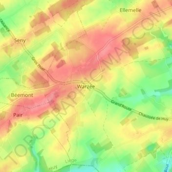 Warzée topographic map, elevation, terrain