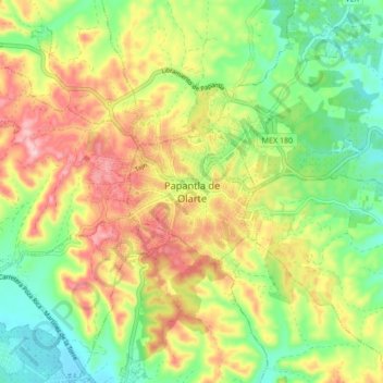 Papantla de Olarte topographic map, elevation, terrain