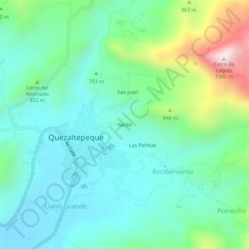 Yacón topographic map, elevation, terrain