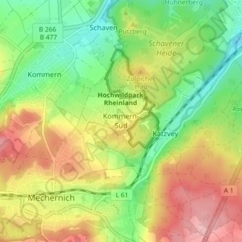 Kommern-Süd topographic map, elevation, terrain