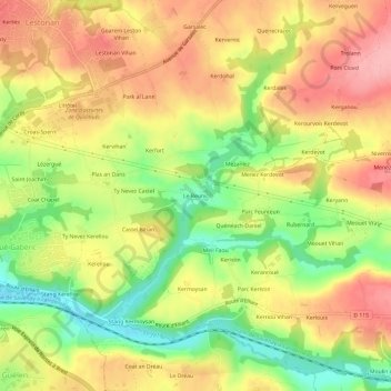 Le Reunic topographic map, elevation, terrain