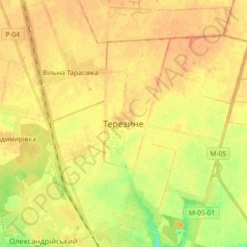Terezyne topographic map, elevation, terrain