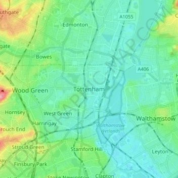Tottenham topographic map, elevation, terrain