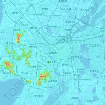Suzhou topographic map, elevation, terrain