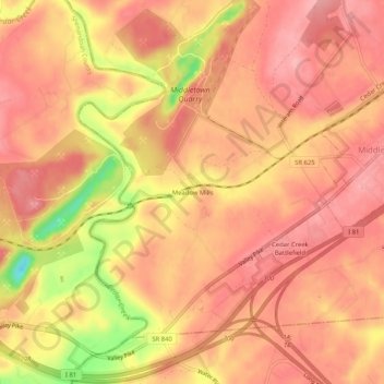 Meadow Mills topographic map, elevation, terrain