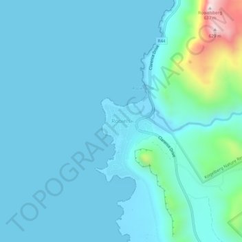 Rooiels topographic map, elevation, terrain