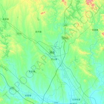 随县 topographic map, elevation, terrain