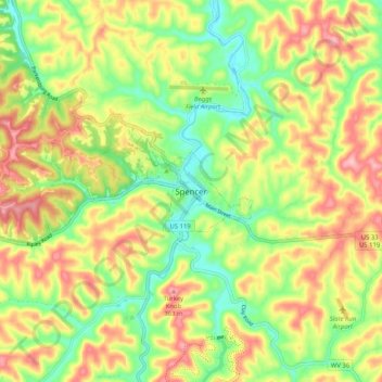 Spencer topographic map, elevation, terrain