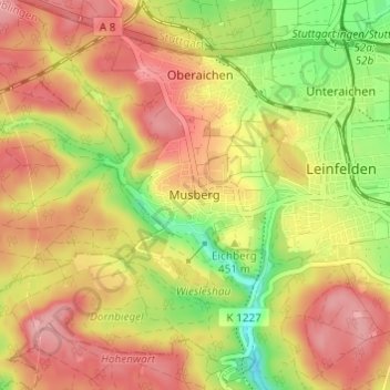 Musberg topographic map, elevation, terrain