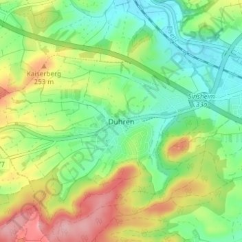 Dühren topographic map, elevation, terrain