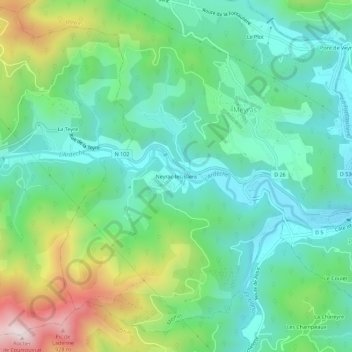 Neyrac-les-Bains topographic map, elevation, terrain