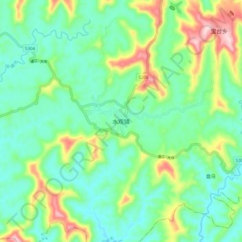 Shuiguan topographic map, elevation, terrain