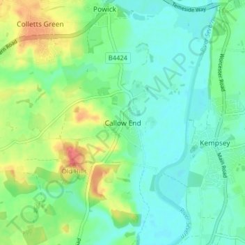 Callow End topographic map, elevation, terrain